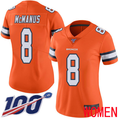 Women Denver Broncos #8 Brandon McManus Limited Orange Rush Vapor Untouchable 100th Season Football NFL Jersey->denver broncos->NFL Jersey